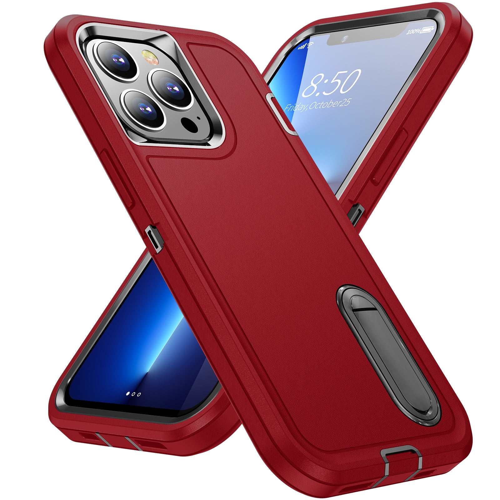 Hybrid Military-Grade Defender iPhone Case – Kickstand Full-Body Protection Cover for iPhone Models, Rugged and Shockproof 