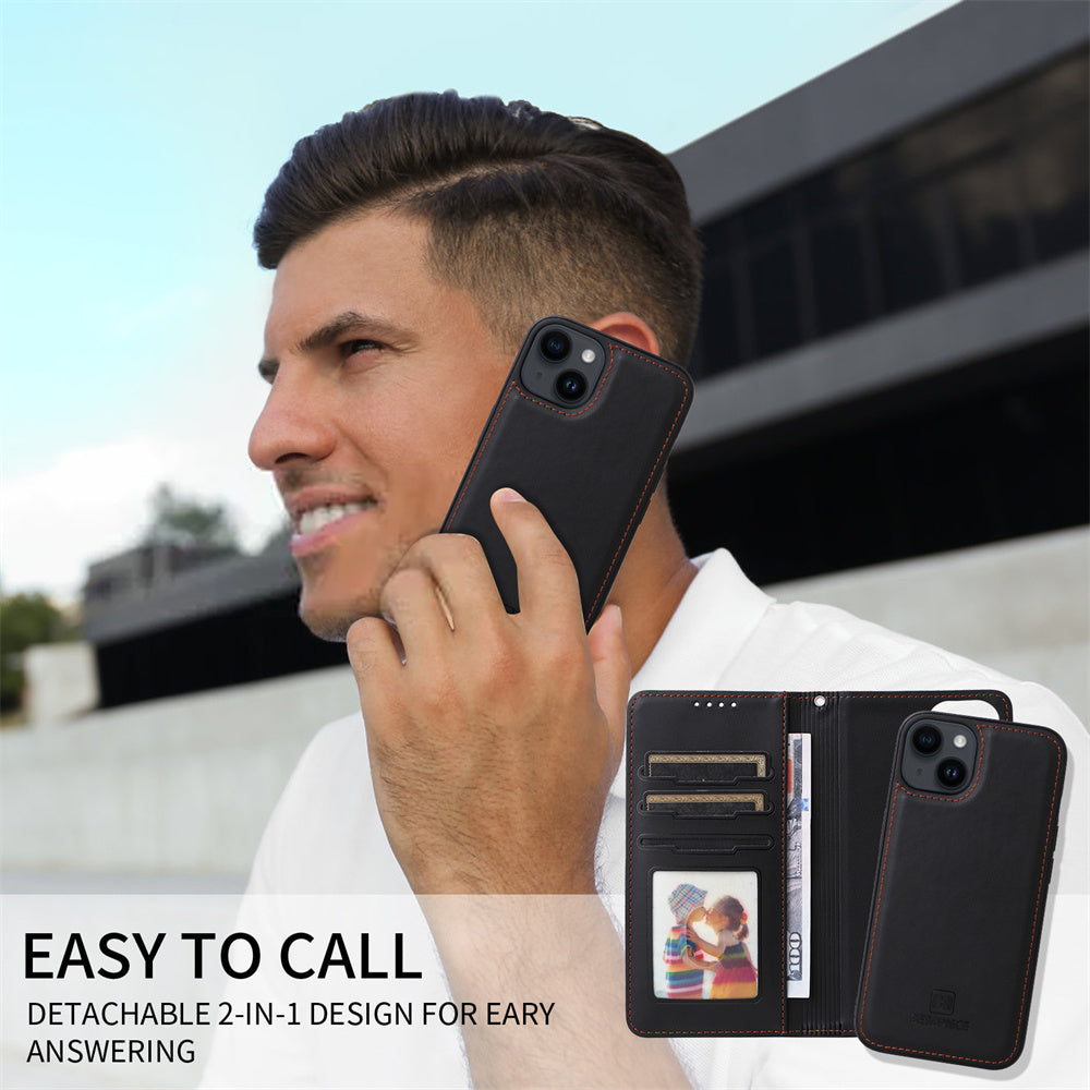 Luxuriöse, abnehmbare 2-in-1-Brieftaschenhülle für das iPhone – magnetische Lederhülle, Kartenhalter, Ständer, sicherer Verschluss, stilvoller und langlebiger Schutz