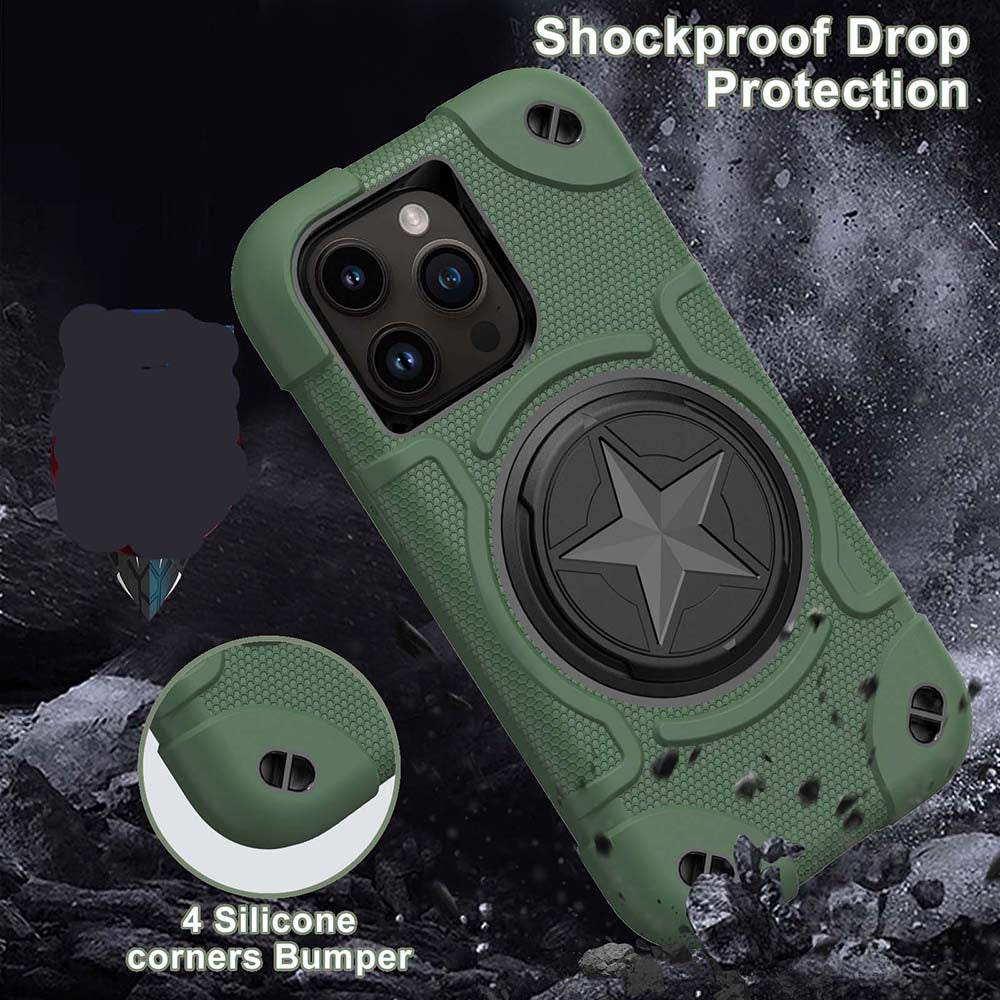 Shield Rotating Ring Rugged Stand iPhone Case – Star Design, Macaron Color Bumper Cover, Durable Protection for iPhone Models