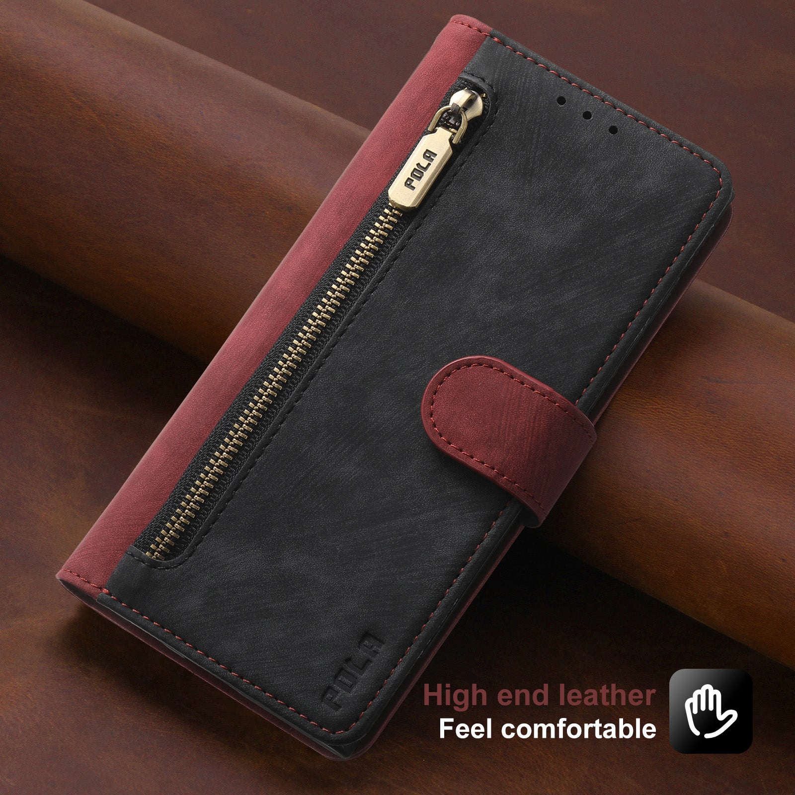 RFID-blockierende Leder-Brieftaschenhülle für iPhone – Klapphülle mit Reißverschluss, Kartenfach, magnetischer Ständer, stoßfester Schutz, Premium-Design für iPhone