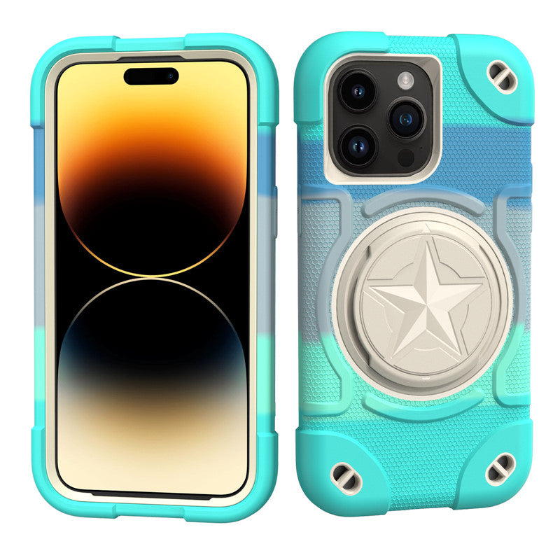 Shield Rotating Ring Rugged Stand iPhone Case – Star Design, Macaron Color Bumper Cover, Durable Protection for iPhone Models
