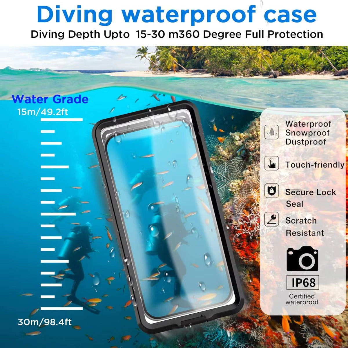Premium IP68 Waterproof iPhone Case – Full Body Shockproof Protective Cover with Vacuum Seal System, Underwater Protection and Touchscreen Access