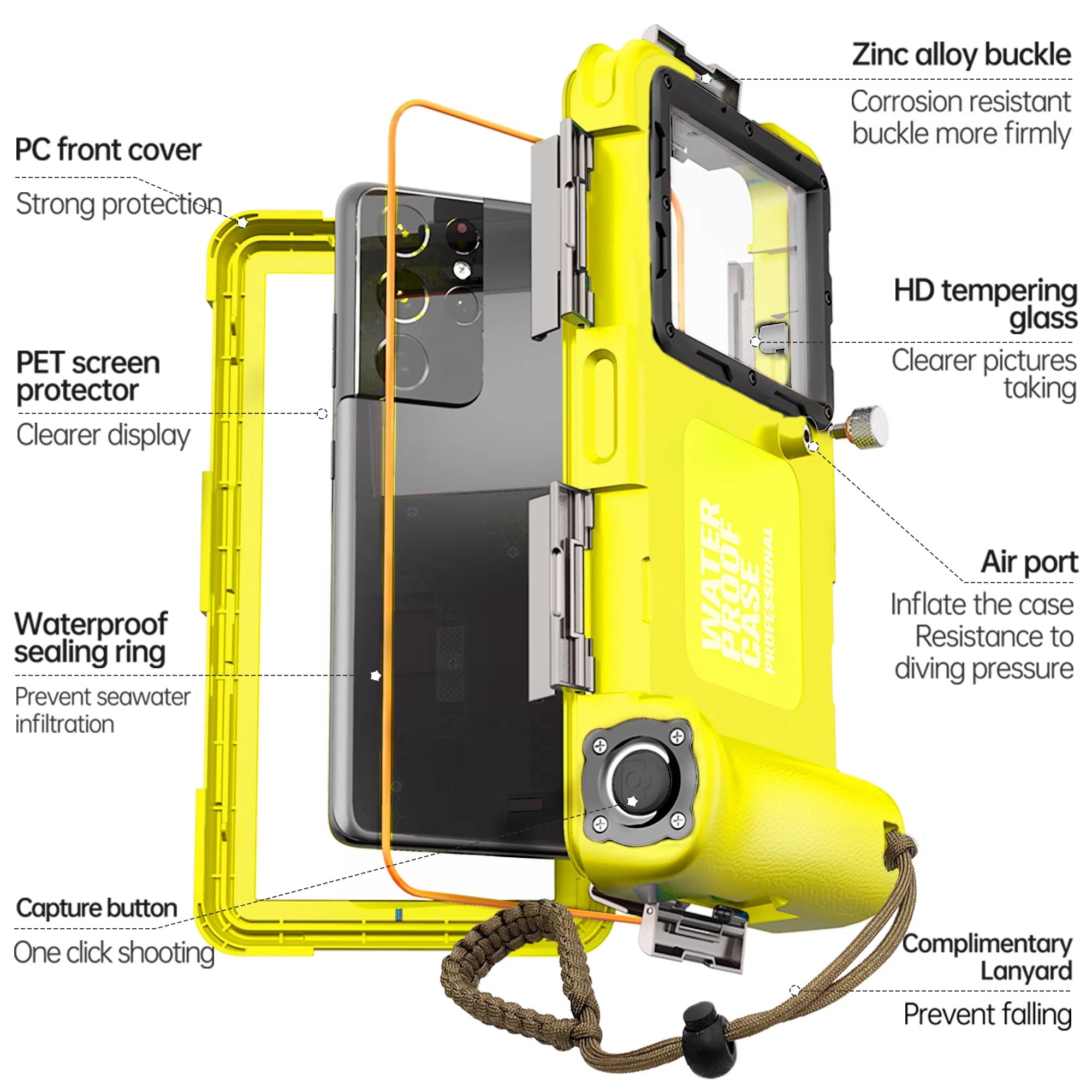 IP68 Waterproof iPhone Case – Full Body Shockproof Cover with 15m Underwater Protection, Anti-Scratch Seal and Secure Lanyard for Diving