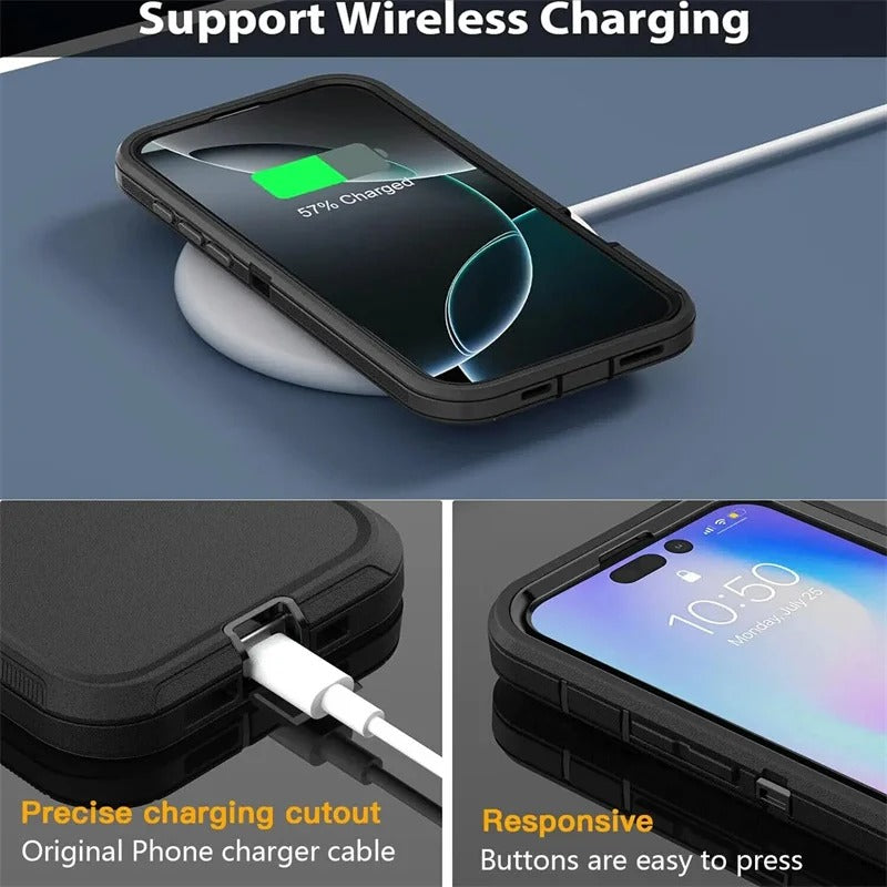 Premium Rugged Defender iPhone Case – Magnetic Shockproof Armor Cover with Belt Clip Holder, Full-Port Protection and Anti-Slip Grip