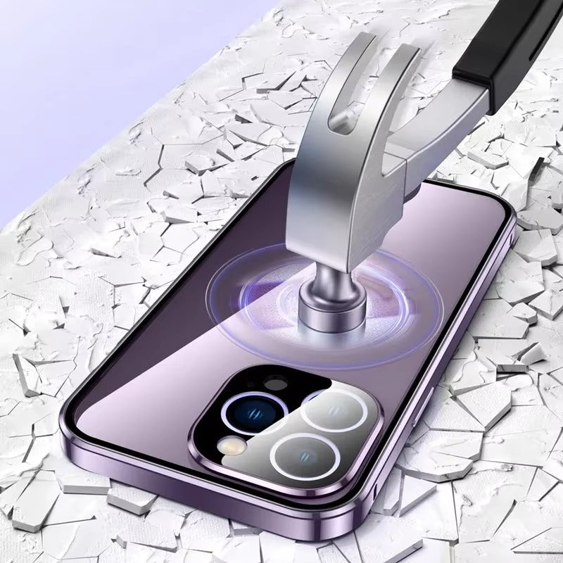 Luxury Apple iPhone Case MagSafe Compatible, Camera Lens & Screen Protection,  Cover with Double-Sided Glass Bumper Lock