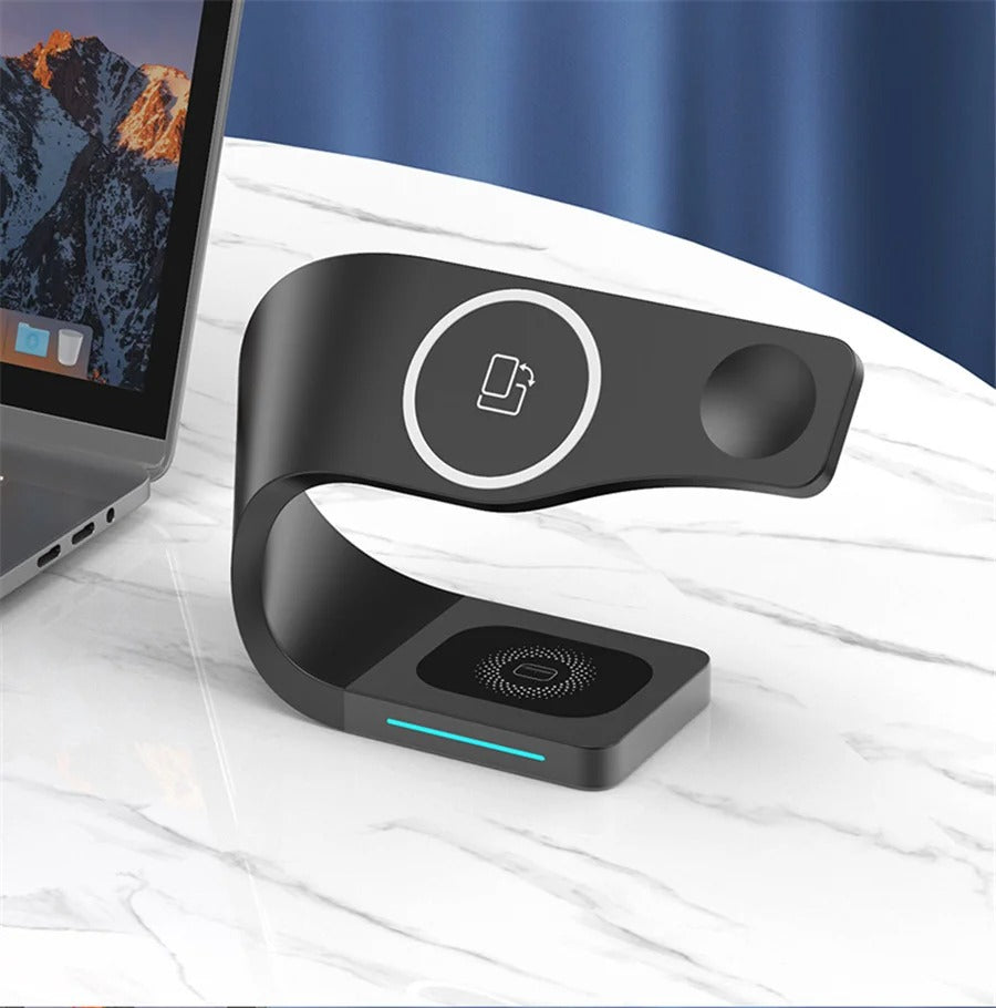 Premium 4 in 1 Magnetic Wireless Charging Station – 15W Fast Charger Dock with LED Indicator for Phones, Apple Watch, AirPods and USB Devices