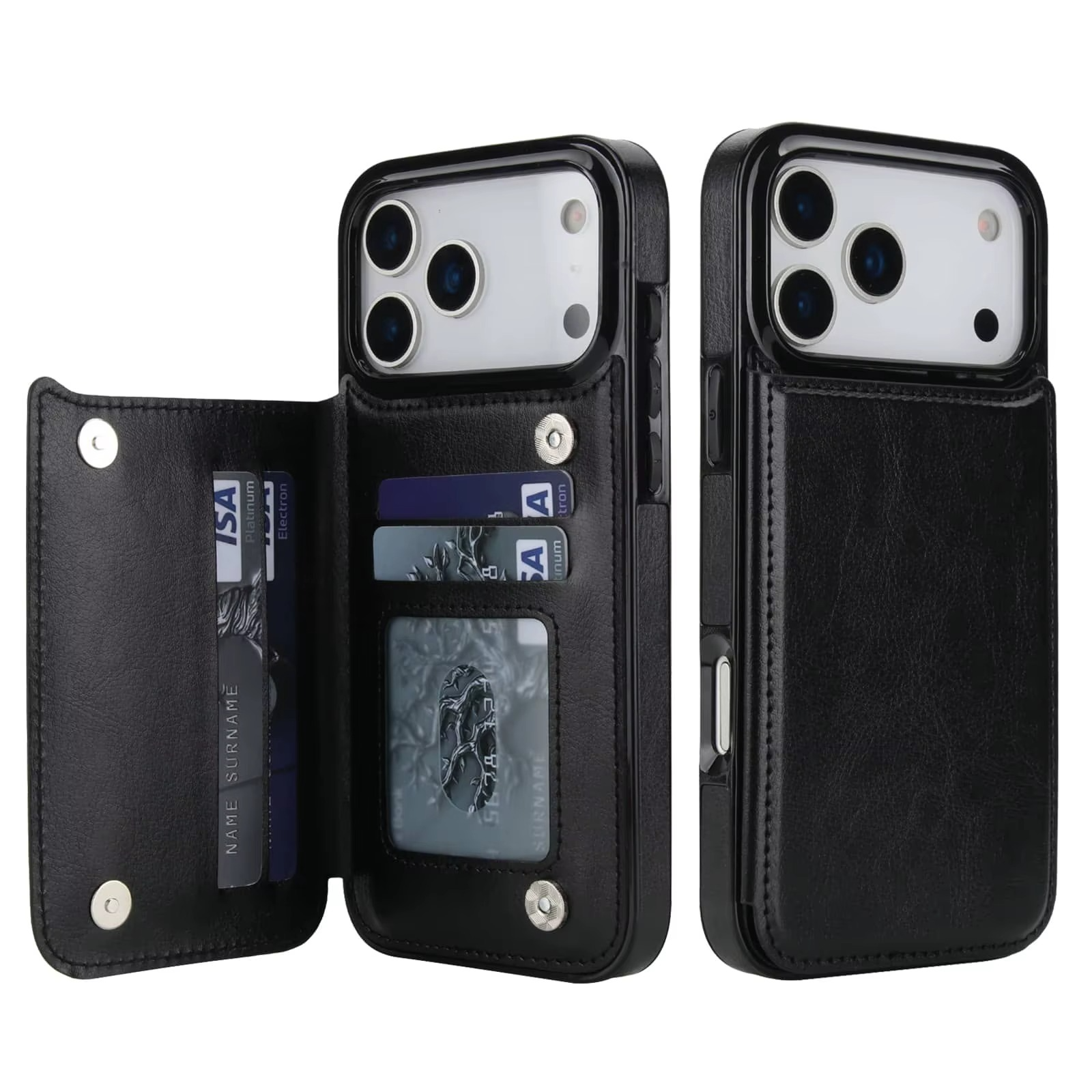 Premium Wallet iPhone Case – Magnetic Flip Cover with Card Holder, Faux Leather Kickstand, Shockproof Protection and Full Camera Lens Guard