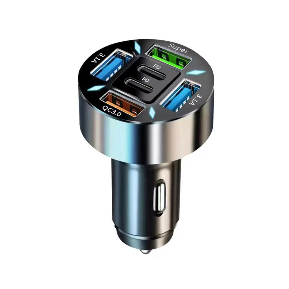 Premium 250W USB Car Charger with Digital Display – 6-Port Fast Charging PD QC3.0 Type-C Adapter, Intelligent Protection, Quick Charge