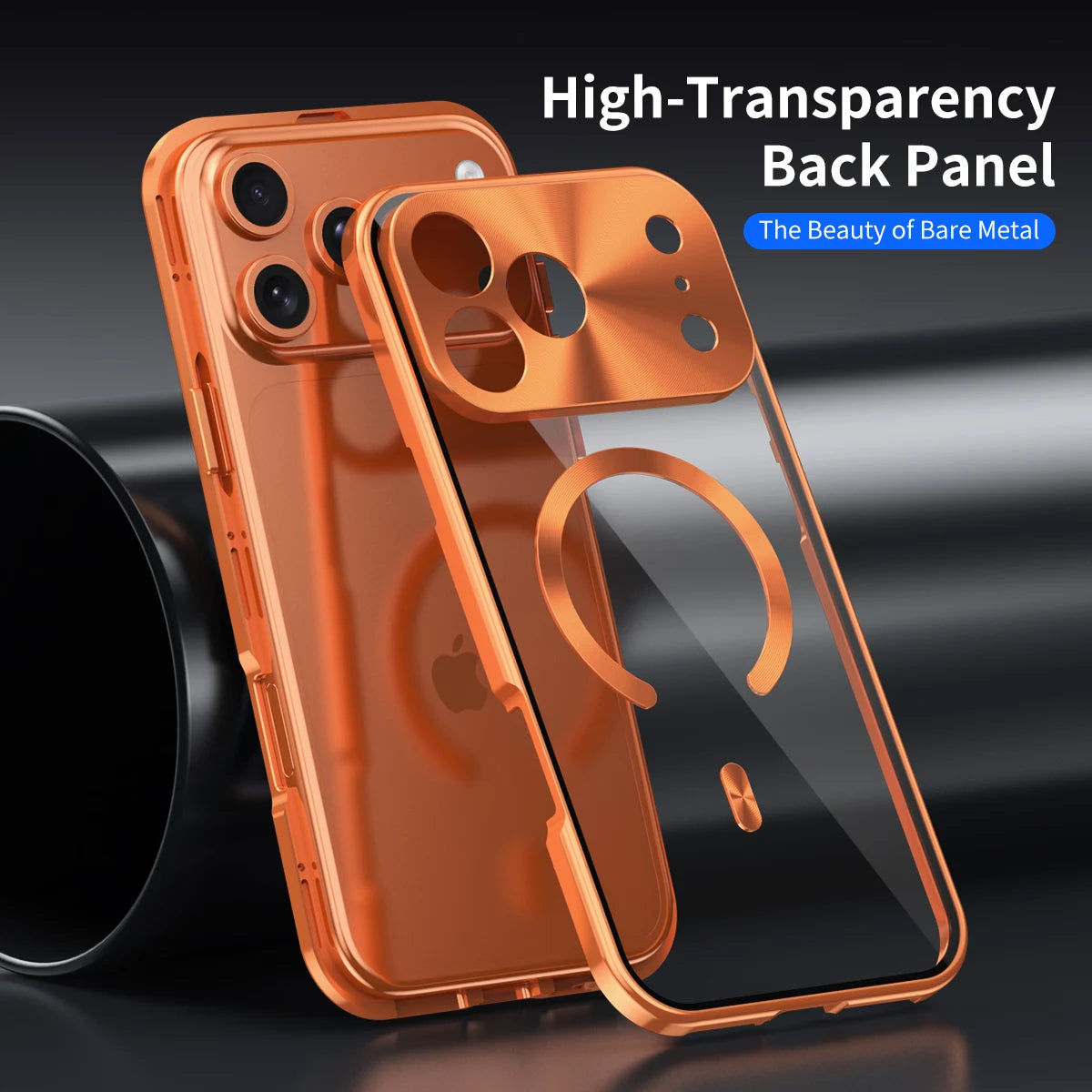 Premium Aluminum Frame iPhone Case – MagSafe Compatible Magnetic Cover with Built-in Privacy Screen Protector, Raised Camera Lens Guard and Clear Back