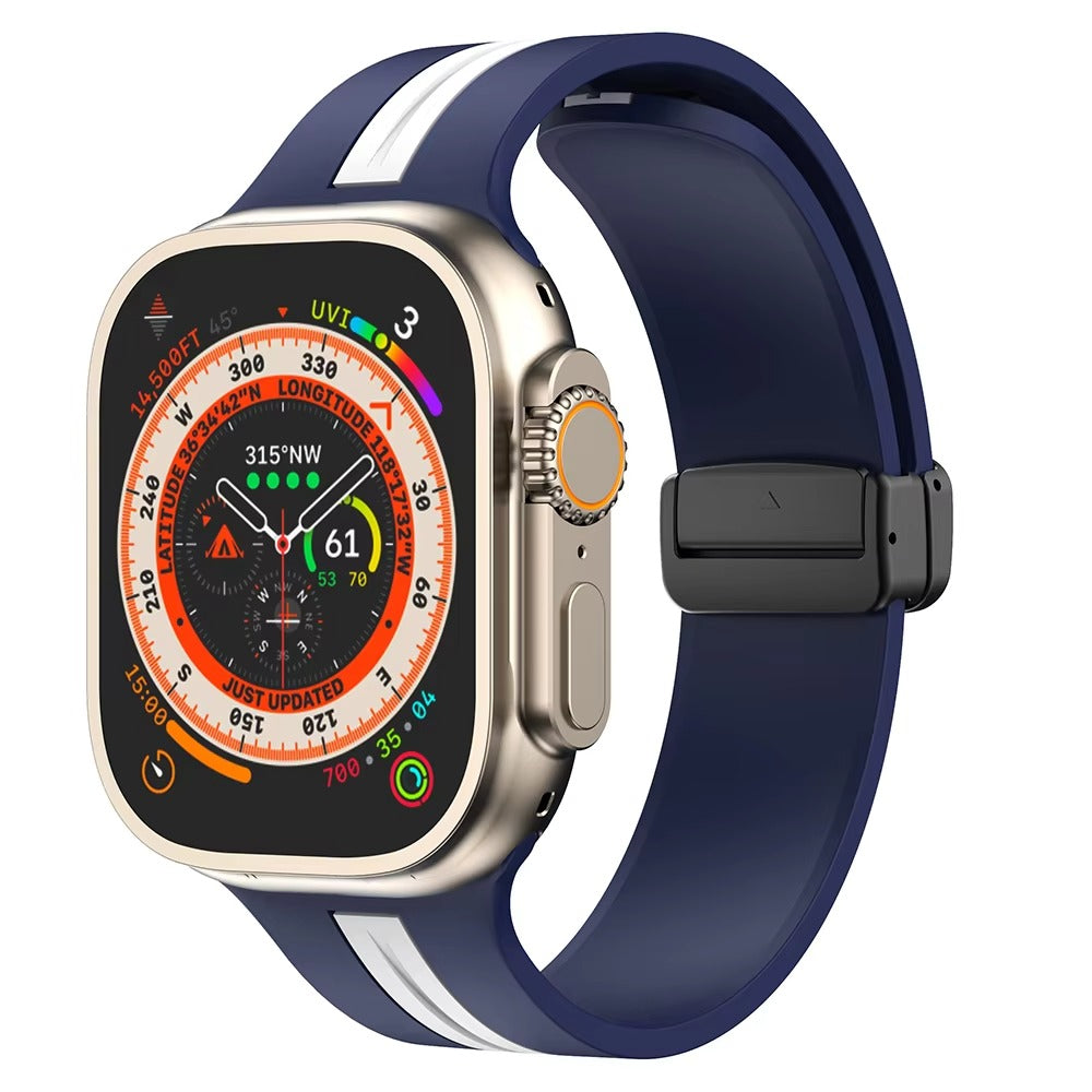 Magnetic Silicone Smartwatch Strap – Breathable Replacement Band with Snap Closure, Compatible with 38mm to 49mm Watches