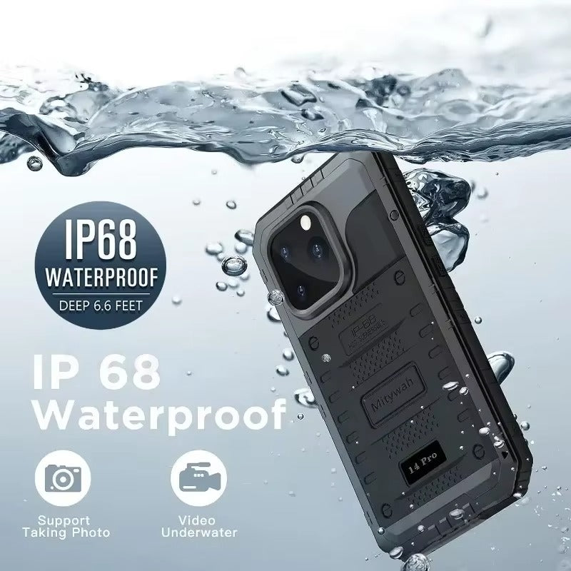 Robust Apple iPhone Case MagSafe Compatible, Camera Lens & Screen Protection, Cover with IP68 Heavy Duty Metal Armor