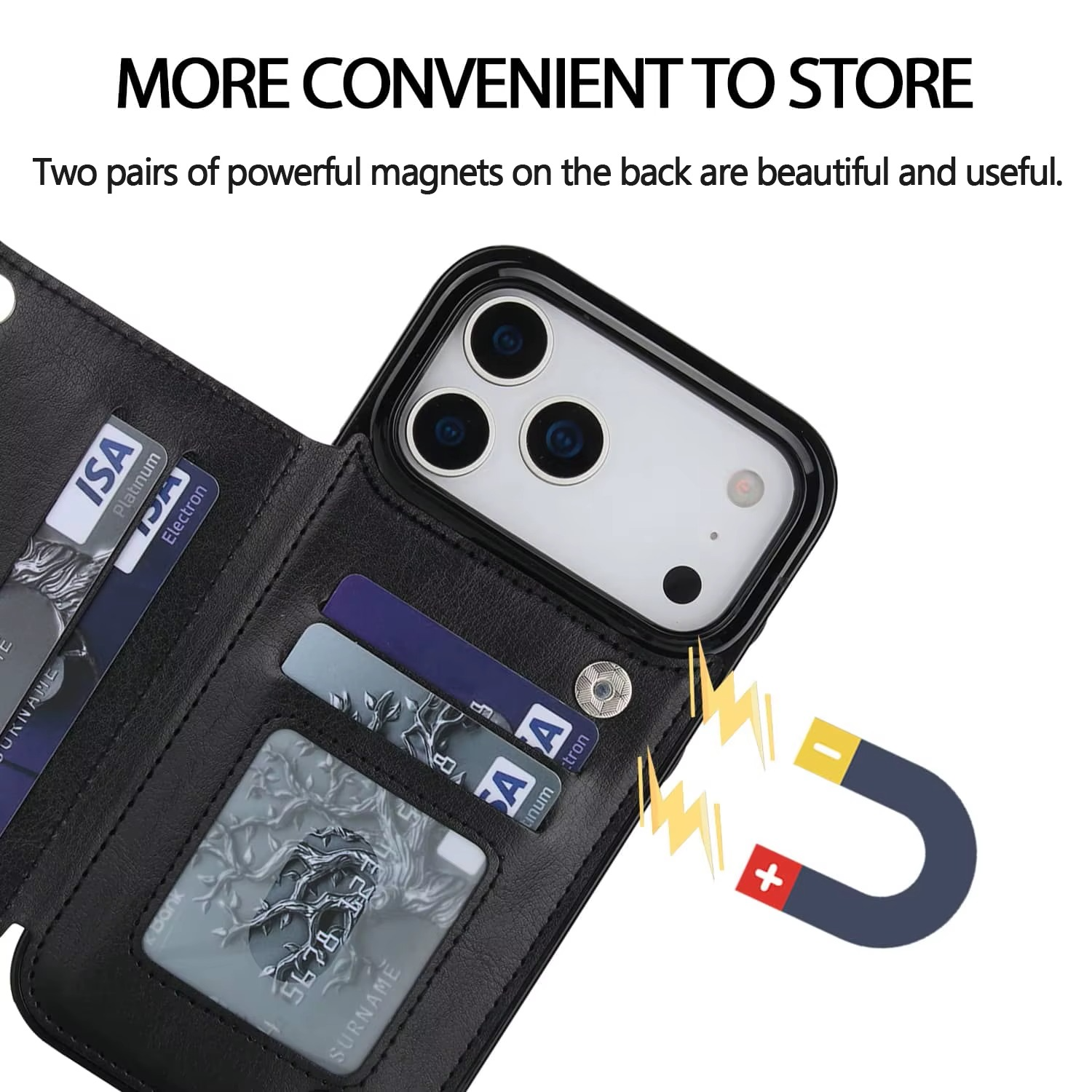 Premium Wallet iPhone Case – Magnetic Flip Cover with Card Holder, Faux Leather Kickstand, Shockproof Protection and Full Camera Lens Guard