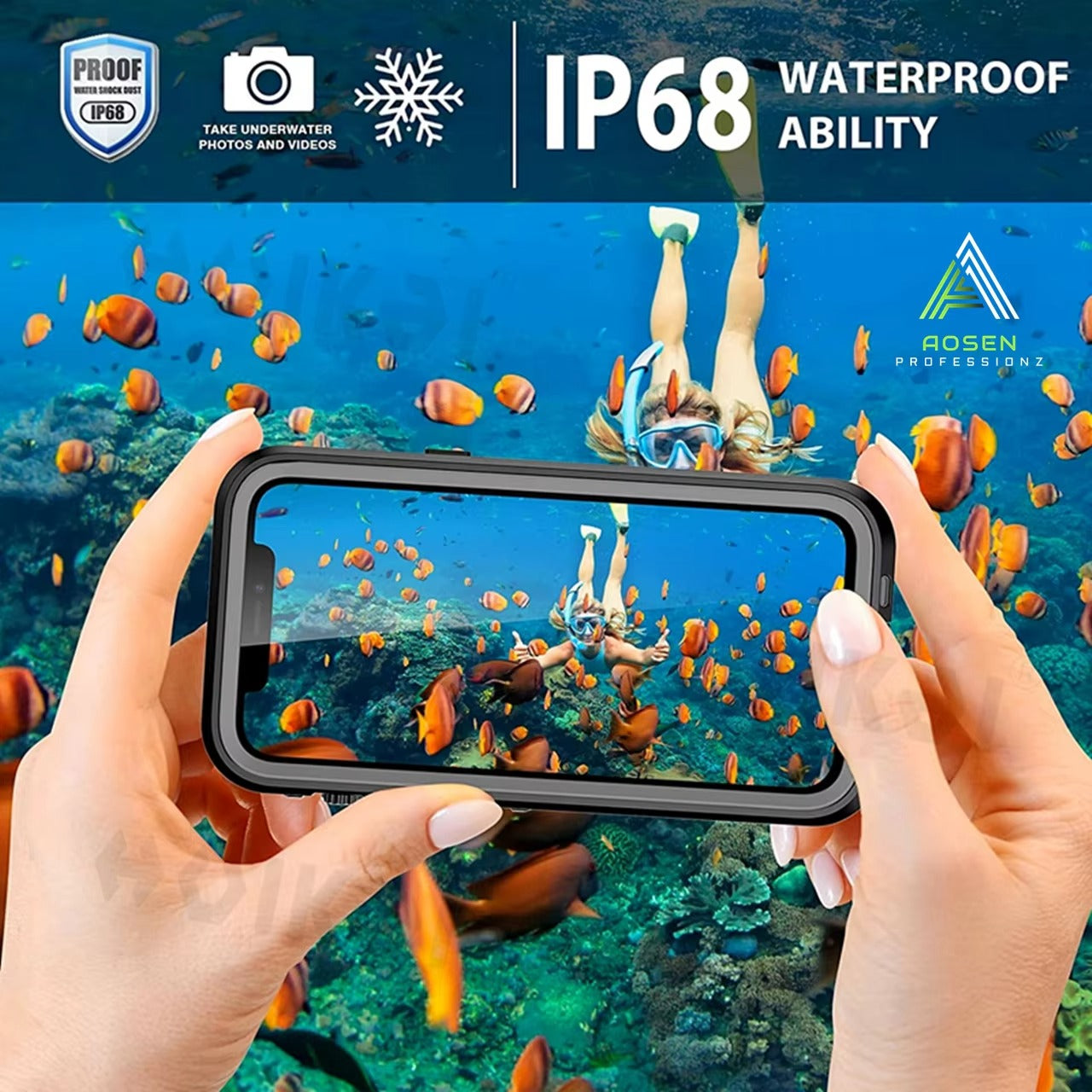 Robust Apple iPhone Case MagSafe Compatible, Camera Lens & Screen Protection, Ultra Thin Shockproof Magnetic Full All Around Protection Cover with IP68 Waterproof Diving Design
