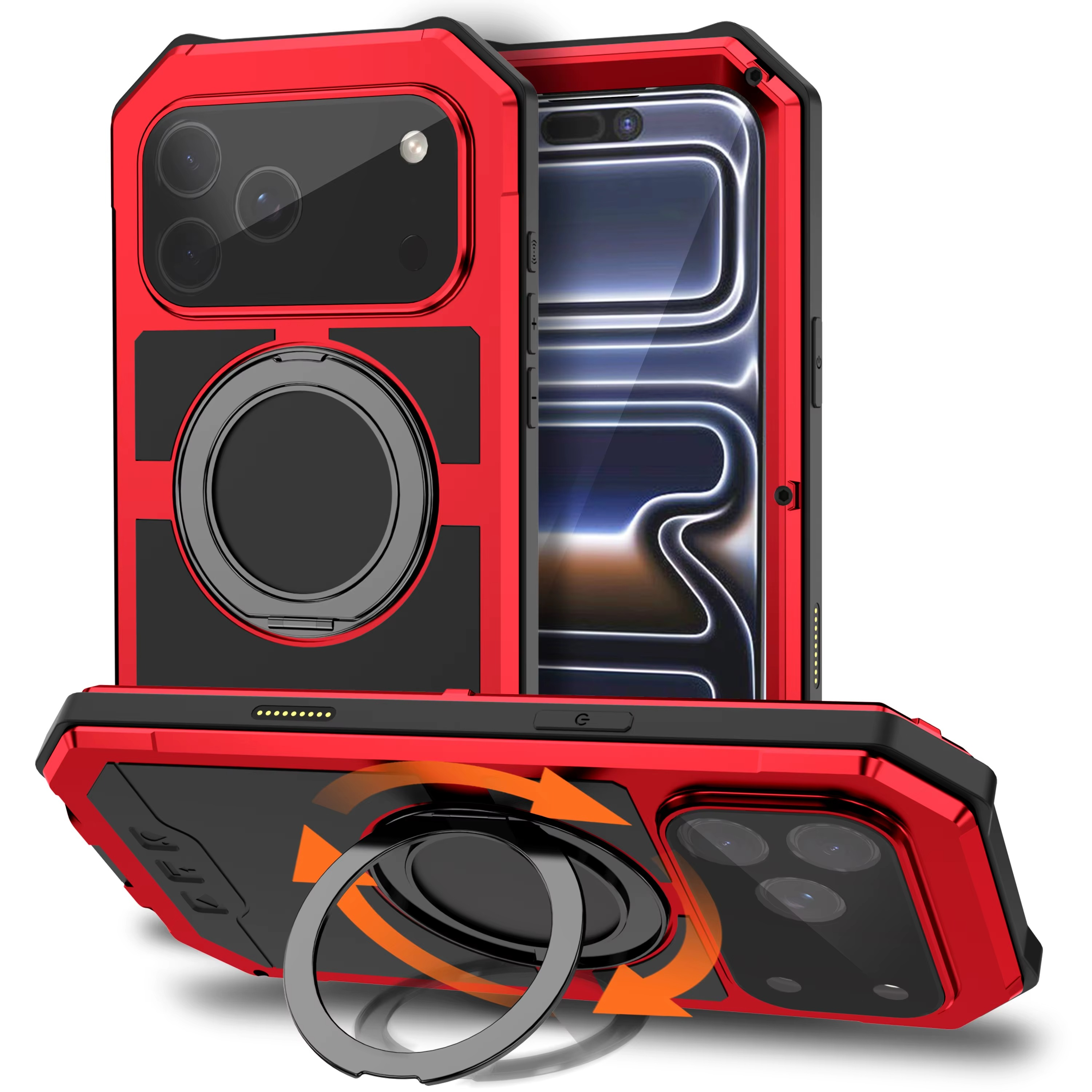 Premium Aluminum Armor iPhone Case – MagSafe Compatible Magnetic Cover with Built-in Kickstand, Glass Screen Protection and Shockproof Bumper