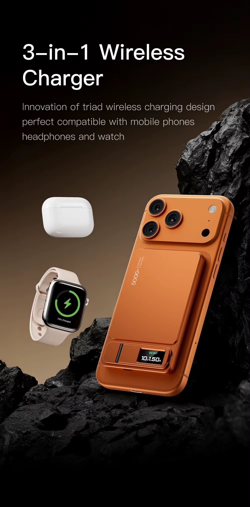 Premium Magnetic Wireless Power Bank 10000mAh – 20W Fast Charging Portable Battery with MagSafe Compatible Magnetic Charging, Digital Display and Phone Stand