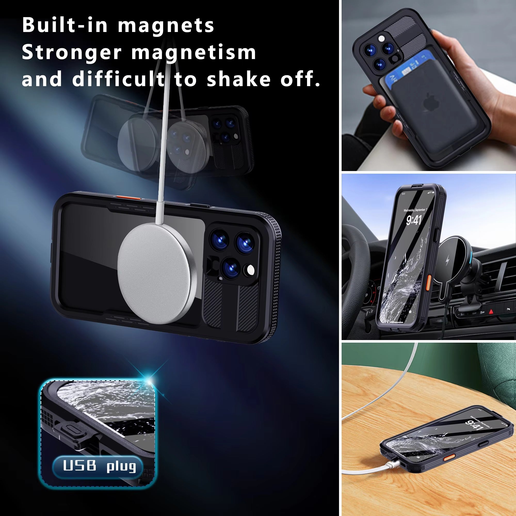 Luxury Apple iPhone Case MagSafe Compatible, Camera Lens & Screen Protection, Ultra Thin Shockproof Magnetic Full All Around Protection Cover with IP68 Clear Diving Design