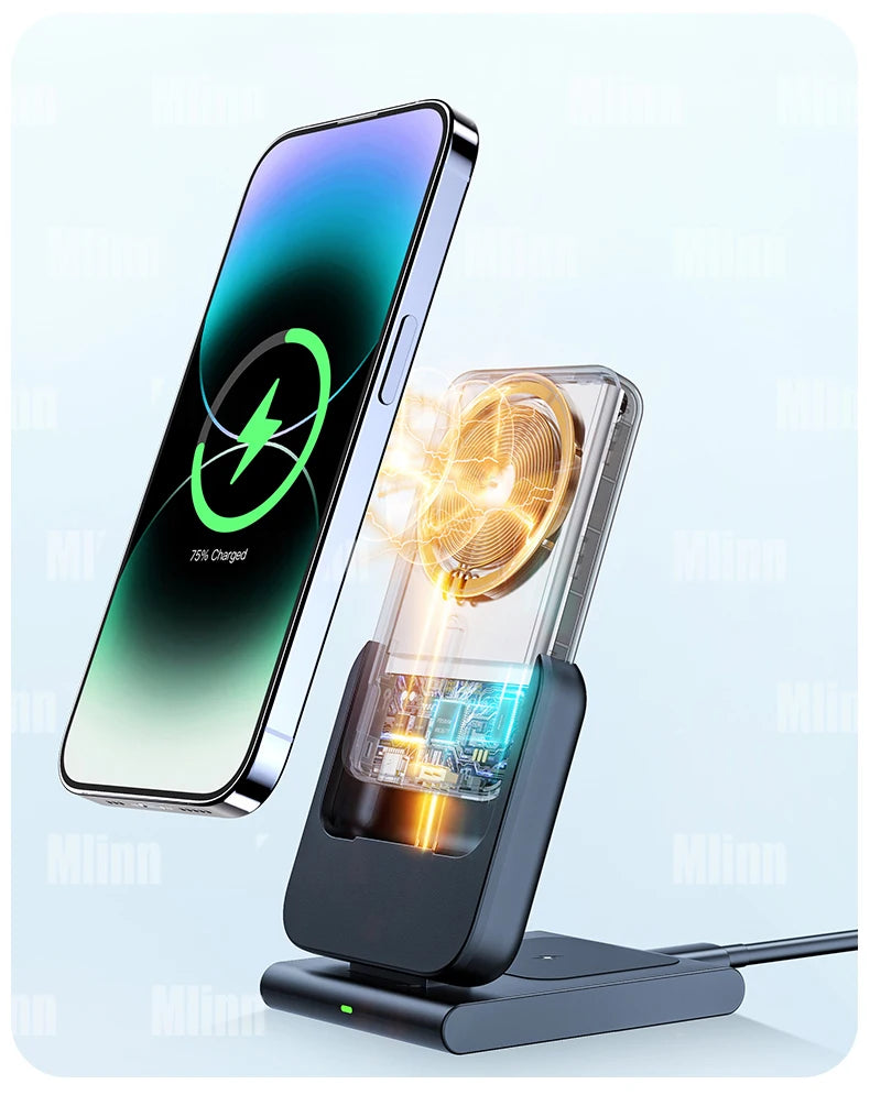 Hochwertige magnetische kabellose 3-in-1-Ladestation und tragbare Powerbank – Schnellladegerät für iPhone, Apple Watch und AirPods mit abnehmbarem Design 