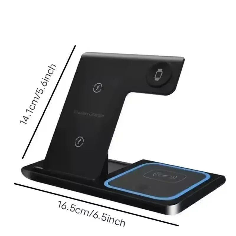 Premium 4 in 1 Wireless Charging Station with LED Light – Foldable Fast Charger Stand for Phones, Apple Watch, AirPods and Qi-Compatible Devices