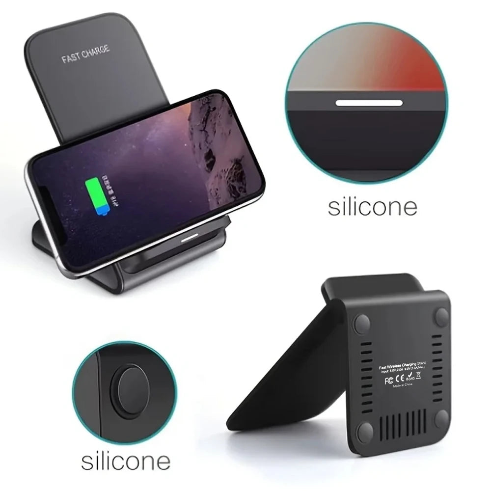 Premium 100W Wireless Charger Stand Fast Charging Station Pad for Apple iPhone, iOS, Android Smartphones – Type-C, Qi Dock, Dual Coil, Safety Features