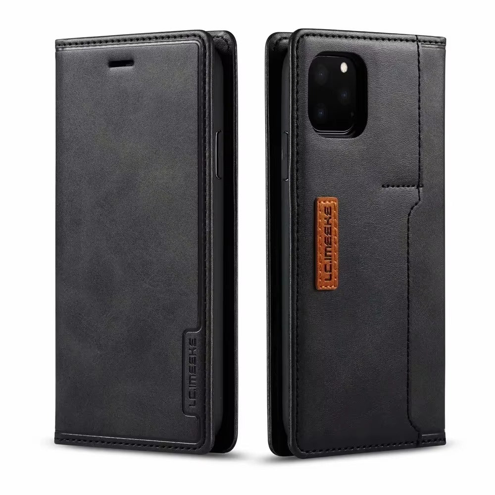 Premium Leather Flip iPhone Case, MagSafe Compatible, Ultra Thin Magnetic Shockproof Cover with Camera and Screen Protection