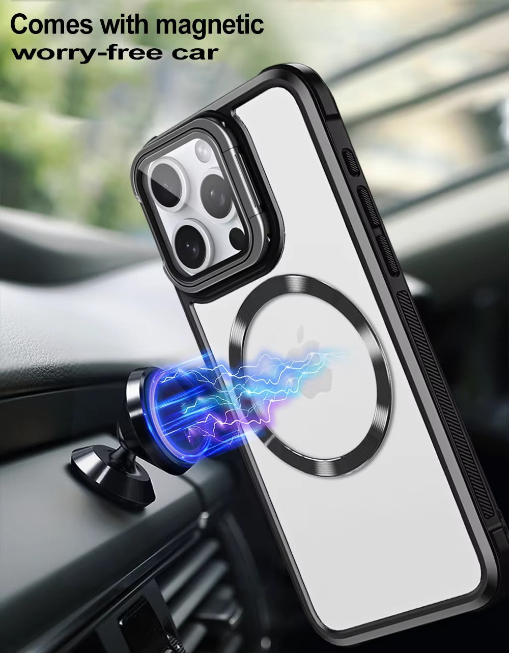 Premium Apple iPhone Case MagSafe Compatible, Camera Lens & Screen Protection, Cover with Hard Shell & Stand Bracket
