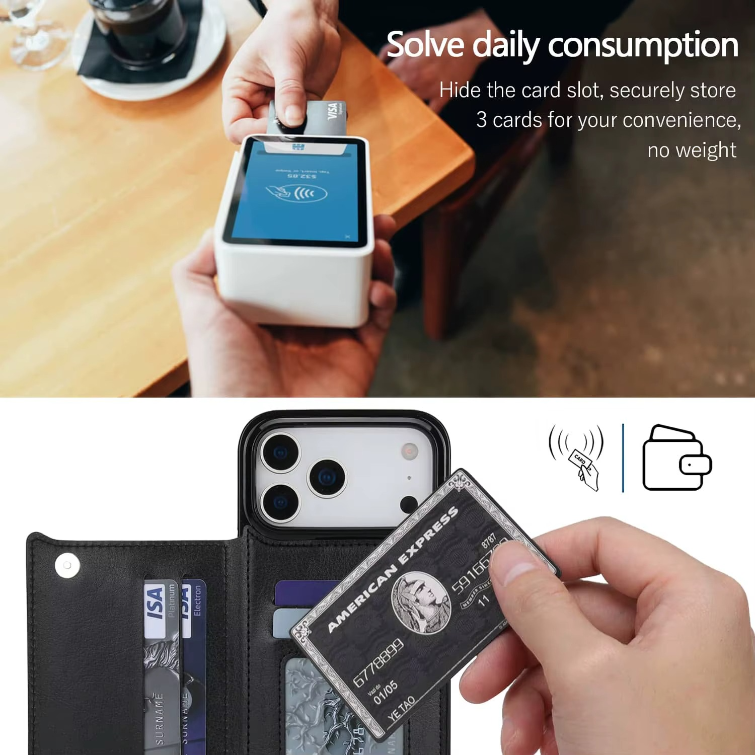 Premium Wallet iPhone Case – Magnetic Flip Cover with Card Holder, Faux Leather Kickstand, Shockproof Protection and Full Camera Lens Guard