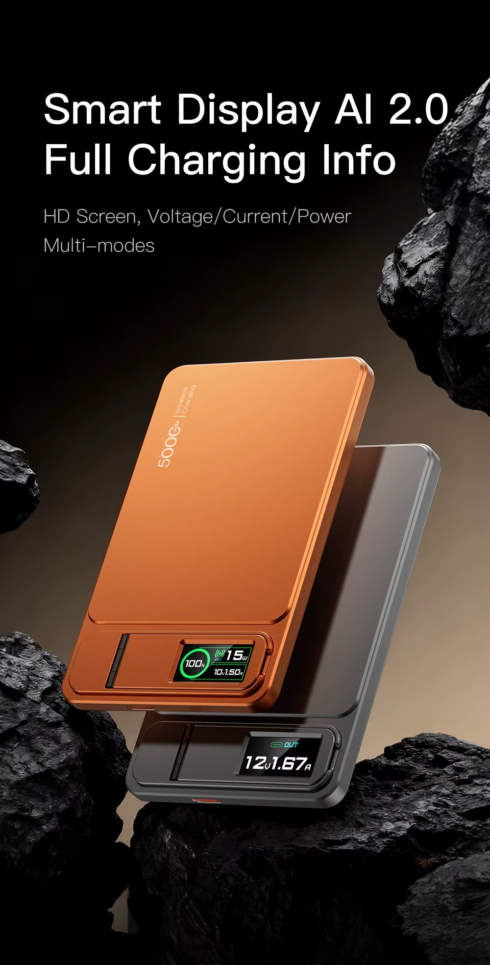 Premium Magnetic Wireless Power Bank 10000mAh – 20W Fast Charging Portable Battery with MagSafe Compatible Magnetic Charging, Digital Display and Phone Stand