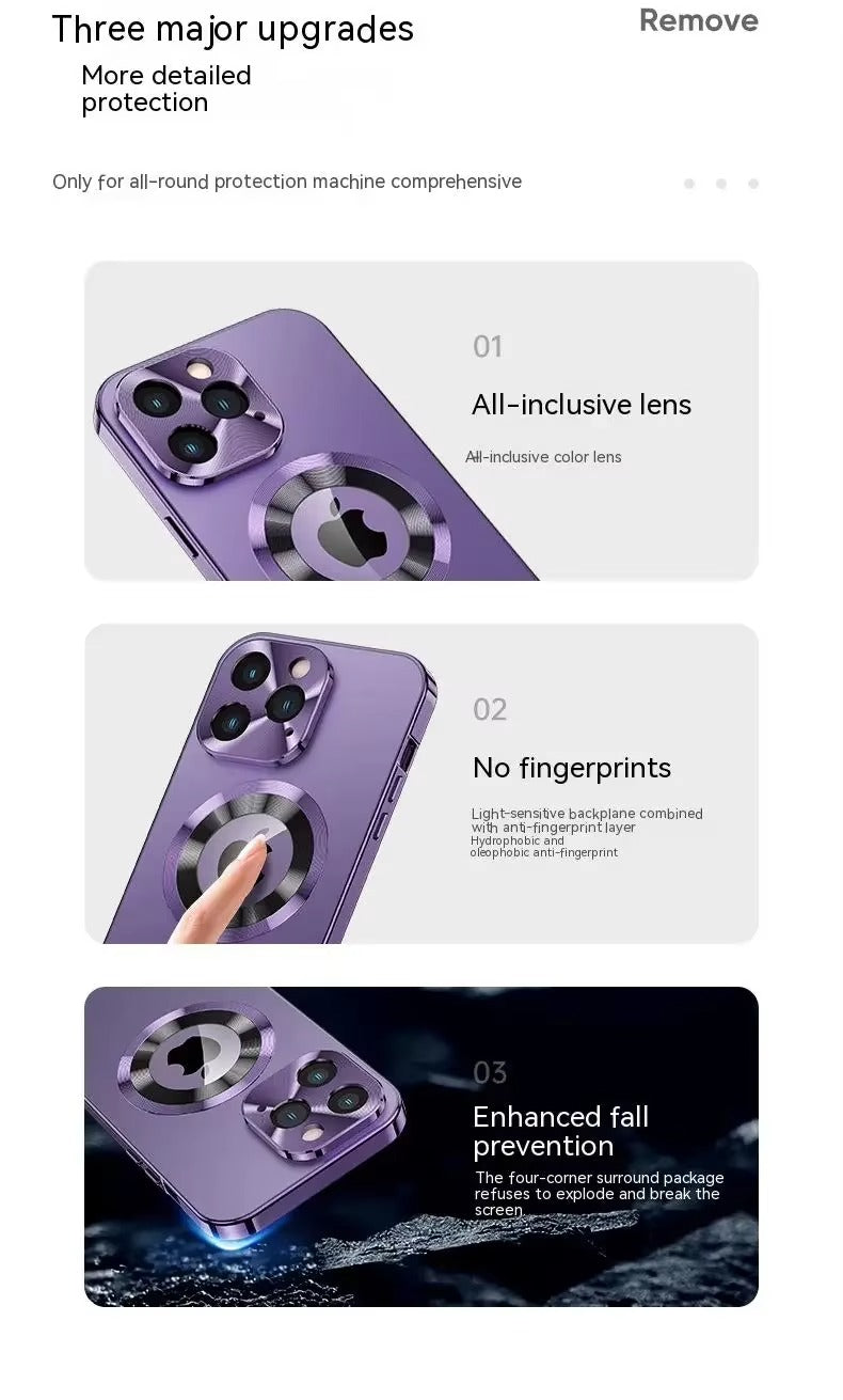 Premium Apple iPhone Case MagSafe Shockproof Magnetic Full All Around Protection Cover with Double Glass Alloy Frame