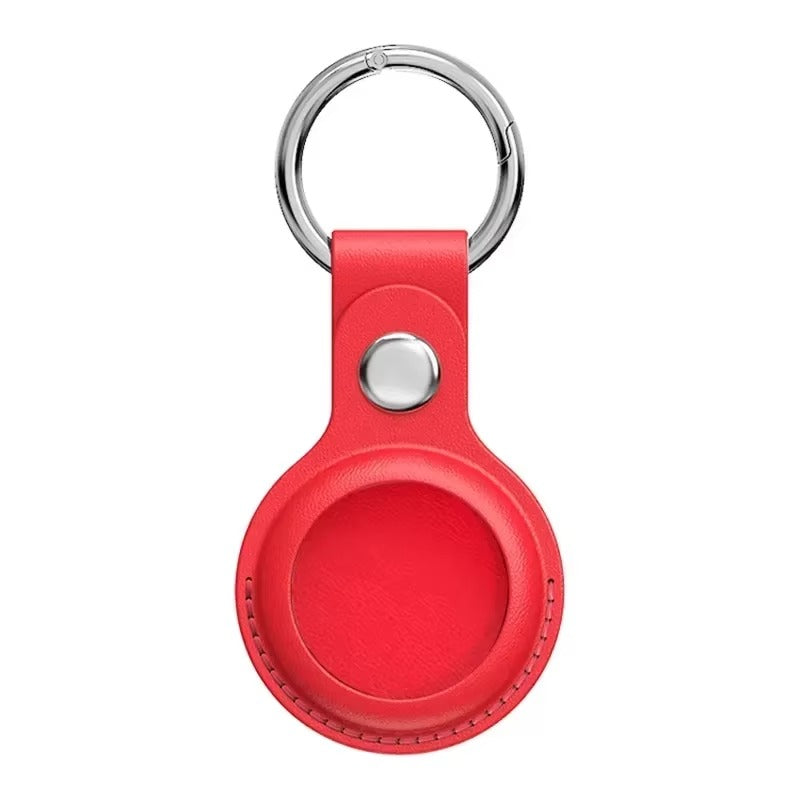 Luxury Leather AirTag Keychain Holder – Anti-Scratch Pet Tracker Cover, Secure Snap Button, Stylish Protective Case for iOS, Key Ring Included
