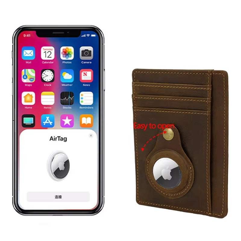 Premium Leather Airtag Wallet – Slim Anti-Lost Card Holder with GPS Tracker Slot, RFID Blocking, Scratch-Resistant Case for Men & Women