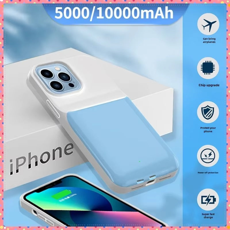 Hochwertige Apple iPhone-Hülle, MagSafe-kompatibel, Kameraobjektiv- und Bildschirmschutz, ultradünne, stoßfeste, magnetische Rundum-Schutzhülle mit 5000 mAh 10000 mAh Powerbank