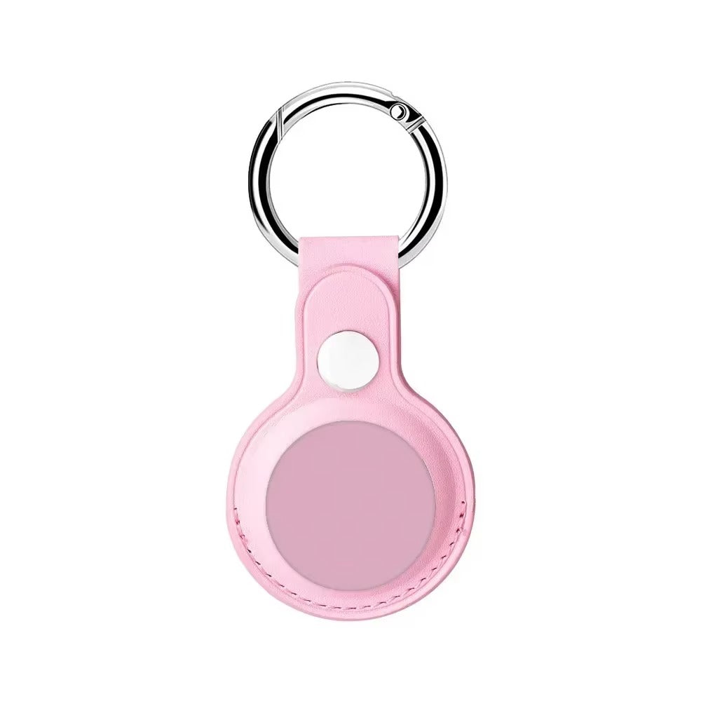 Luxury Leather AirTag Keychain Holder – Anti-Scratch Pet Tracker Cover, Secure Snap Button, Stylish Protective Case for iOS, Key Ring Included