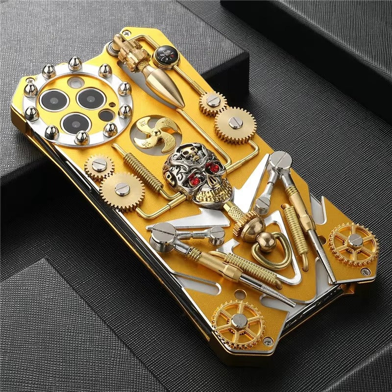 Robust Apple iPhone Case, MagSafe Compatible, Camera Lens and Screen Protection, Ultra Thin, Shockproof, Magnetic, Full All Around Protection, Gear Compass Skull Cover