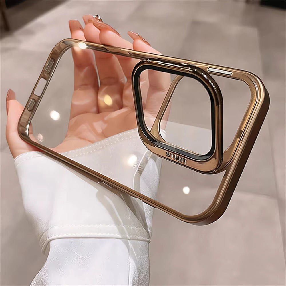 Luxury Apple iPhone Case, Ultra Thin Shockproof Magnetic Full All Around Protection Cover with Plating Stand & Hard Shell