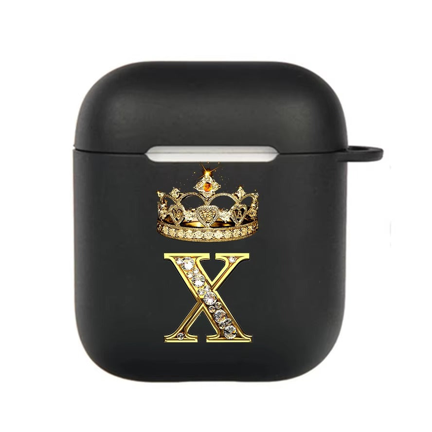 Luxury Diamond Letter AirPods Case with Hook – Black TPU Protective Cover for AirPods Pro 2, Pro, 3, 1/2, A–Z Initial Design, Scratch-Resistant, Easy Access Charging