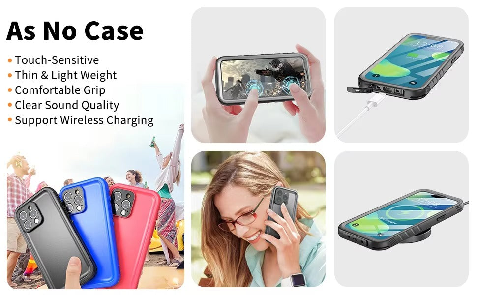Premium-Hülle für Apple iPhone, MagSafe-kompatibel, Kameraobjektiv- und Bildschirmschutz, ultradünne, stoßfeste, magnetische Rundum-Schutzhülle mit wasserdichtem Band zum Tauchen