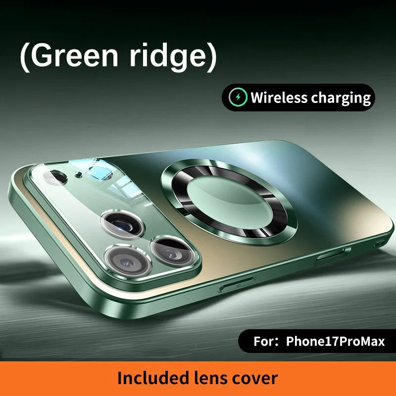Luxury iPhone Case MagSafe Compatible Magnetic Shockproof Cover with Camera Lens Protection Ultra Thin Full Protection Titanium Metallic Matte PC TPU Back