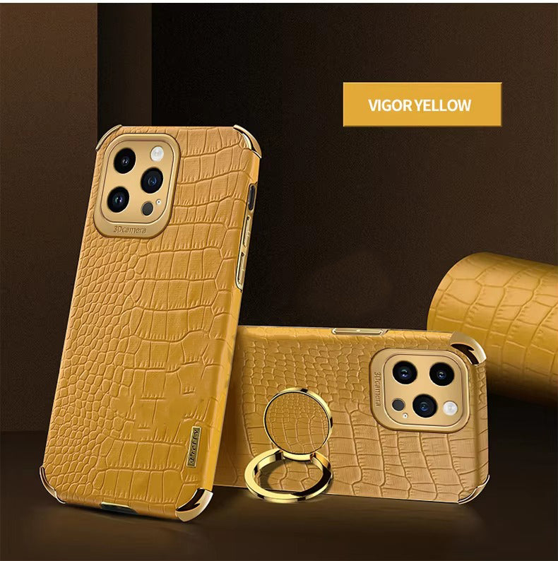 Premium Apple iPhone Case MagSafe Compatible, Camera Lens & Screen Protection, Ultra Thin Shockproof Magnetic Full All Around Protection Cover with Crocodile Leather Ring Holder
