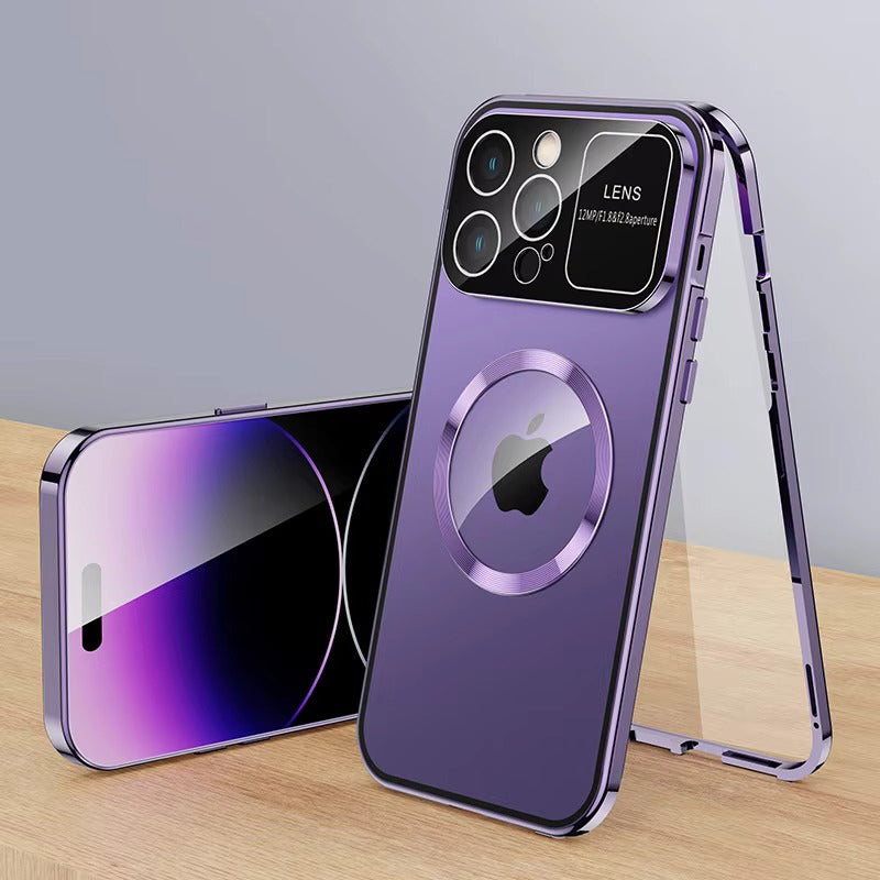 Luxury HD Glass Apple iPhone Case, MagSafe Compatible, Ultra Thin Magnetic Large Window Design and Camera Lens Shield