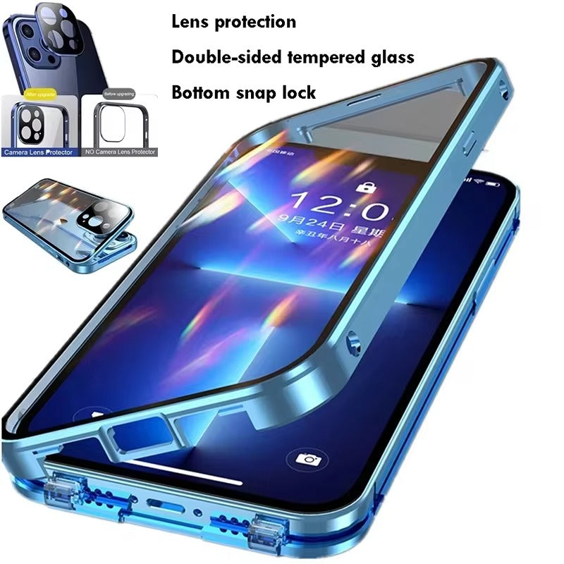 Luxury Apple iPhone Case MagSafe Compatible, Camera Lens & Screen Protection,  Cover with Double-Sided Glass Bumper Lock