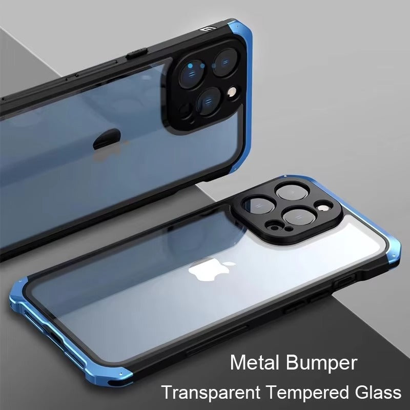 High Quality Apple iPhone Case MagSafe Compatible, Camera Lens & Screen Protection, Cover with Metal Frame Glass Back