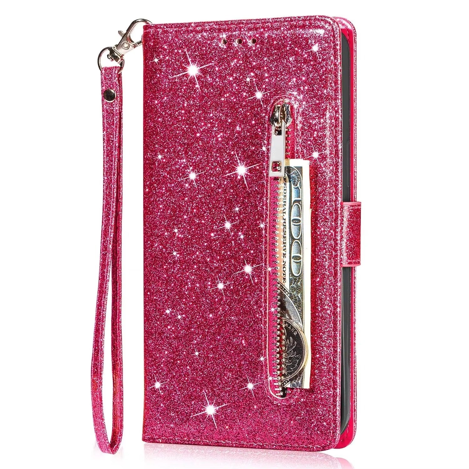 Luxury Apple iPhone Case, MagSafe Compatible, Camera Lens and Screen Protection, Ultra Thin, Shockproof, Magnetic, Full All Around Protection, Glitter Zipper Wallet Cover
