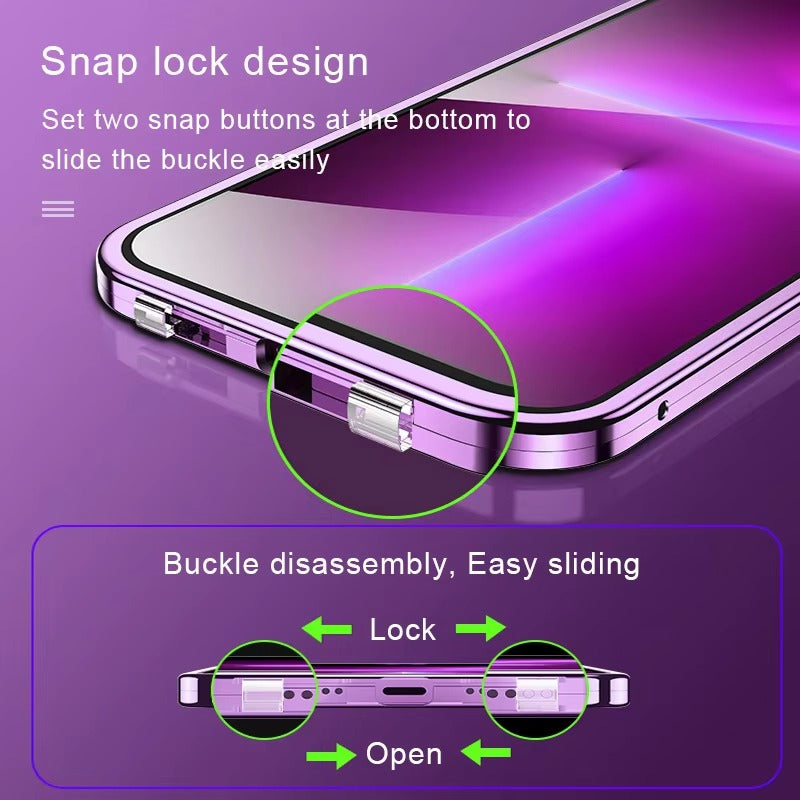 Premium Apple iPhone Case MagSafe Compatible, Camera Lens & Screen Protection, Cover with 360 Metal Glass Bumper