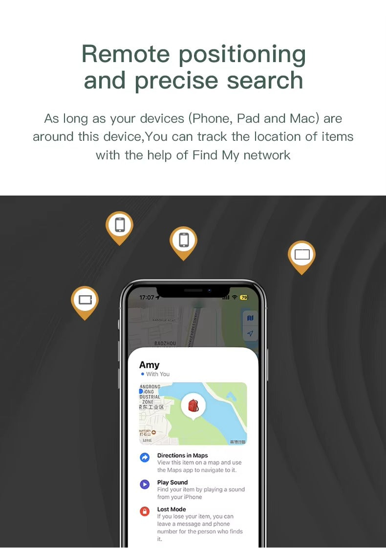 Smart Bluetooth GPS Tracker Compatible with Apple Find My – MFI Certified AirTag Replacement for Wallet, Keys, Bike, Bag – Anti-Lost Finder with Sound Alert & Long Battery Life