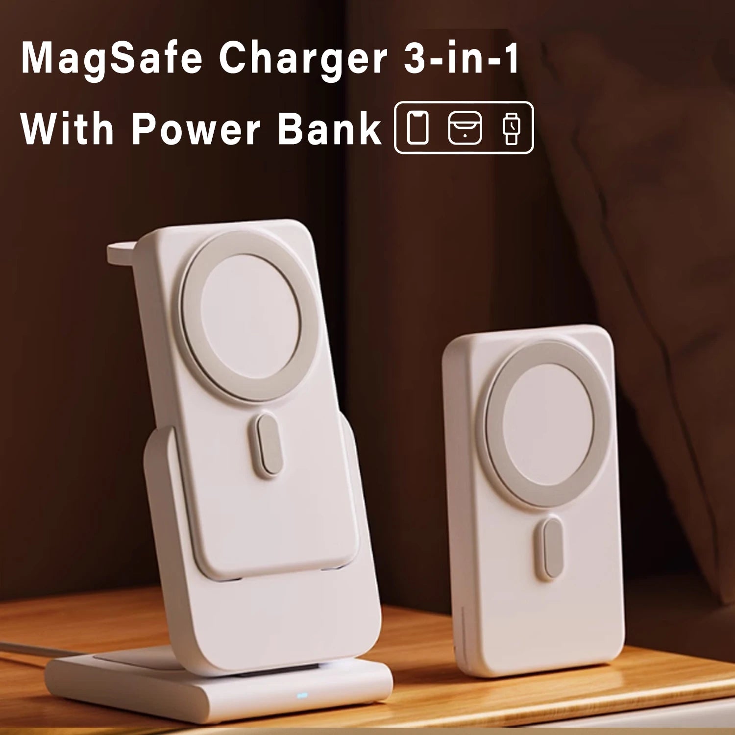 Hochwertige magnetische kabellose 3-in-1-Ladestation und tragbare Powerbank – Schnellladegerät für iPhone, Apple Watch und AirPods mit abnehmbarem Design 