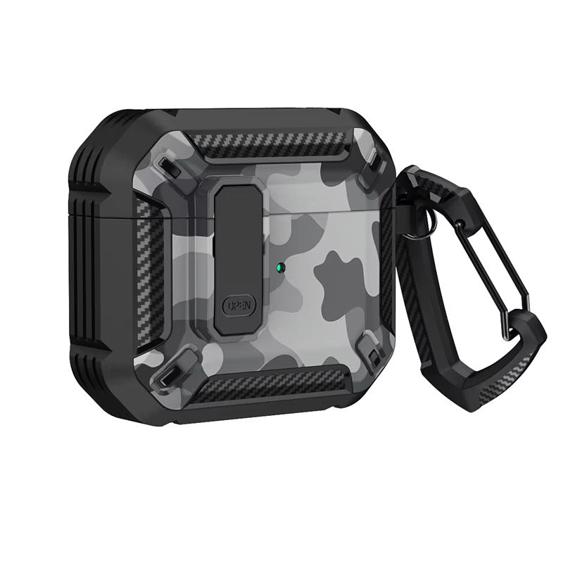 Premium Carbon Fiber AirPods Case Cover – Shockproof TPU Hard Shell with Secure Lock, Keychain, Wireless Charging Compatible for AirPods Pro 2, 3, 2, 1 & 4