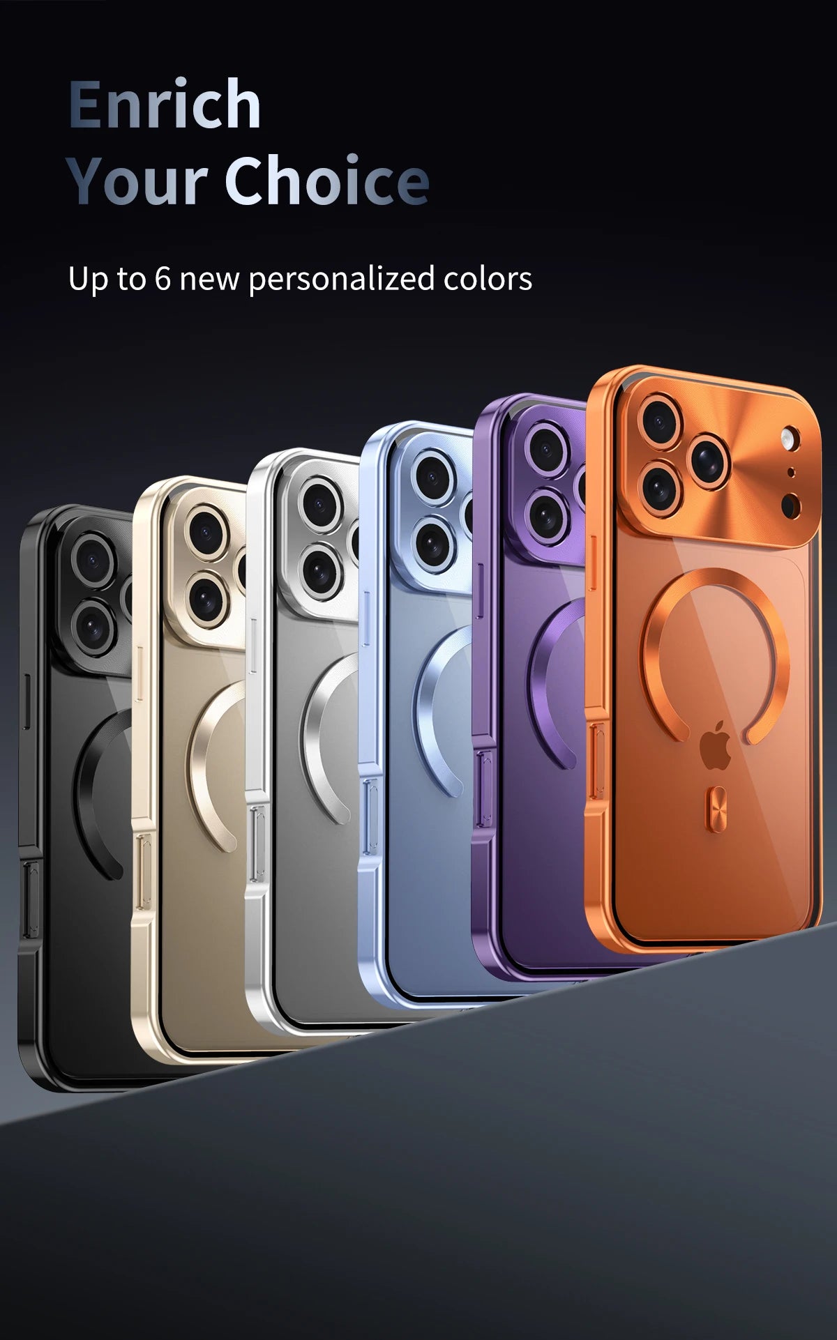 Premium Aluminum Frame iPhone Case – MagSafe Compatible Magnetic Cover with Built-in Privacy Screen Protector, Raised Camera Lens Guard and Clear Back