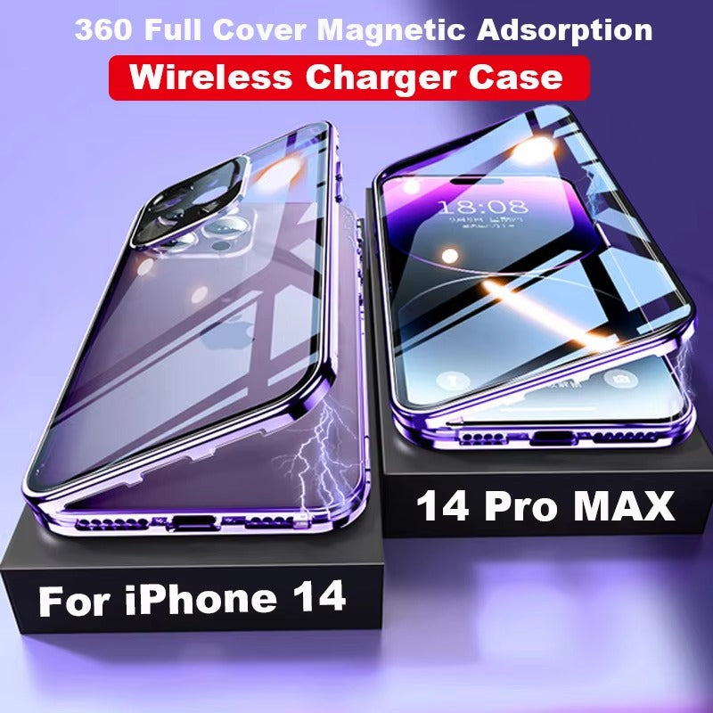 Premium Apple iPhone Case MagSafe Compatible, Camera Lens & Screen Protection, Cover with 360 Metal Glass Bumper