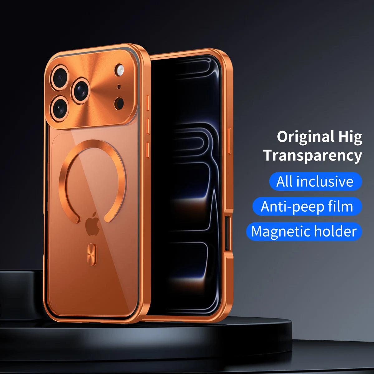Premium Aluminum Frame iPhone Case – MagSafe Compatible Magnetic Cover with Built-in Privacy Screen Protector, Raised Camera Lens Guard and Clear Back