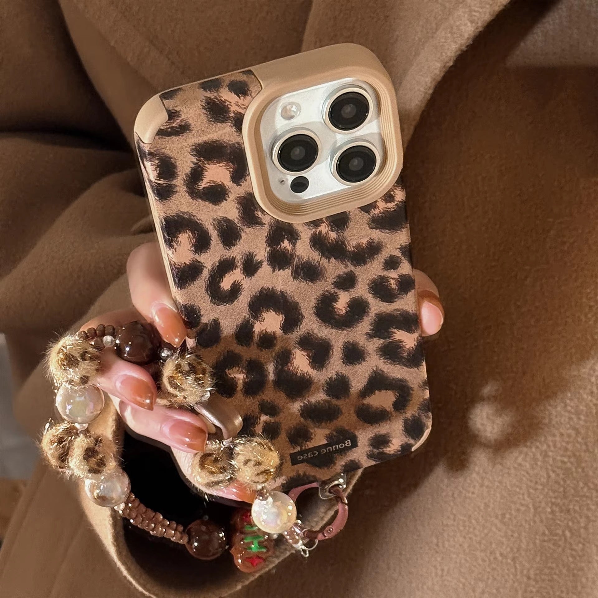 Luxury Apple iPhone Case, MagSafe Compatible, Camera Lens & Screen Protection, Ultra Thin, Shockproof, Magnetic Full All Around Cover – Leopard Print Cortex Case with Lanyard Bracelet & Soft Back Cover